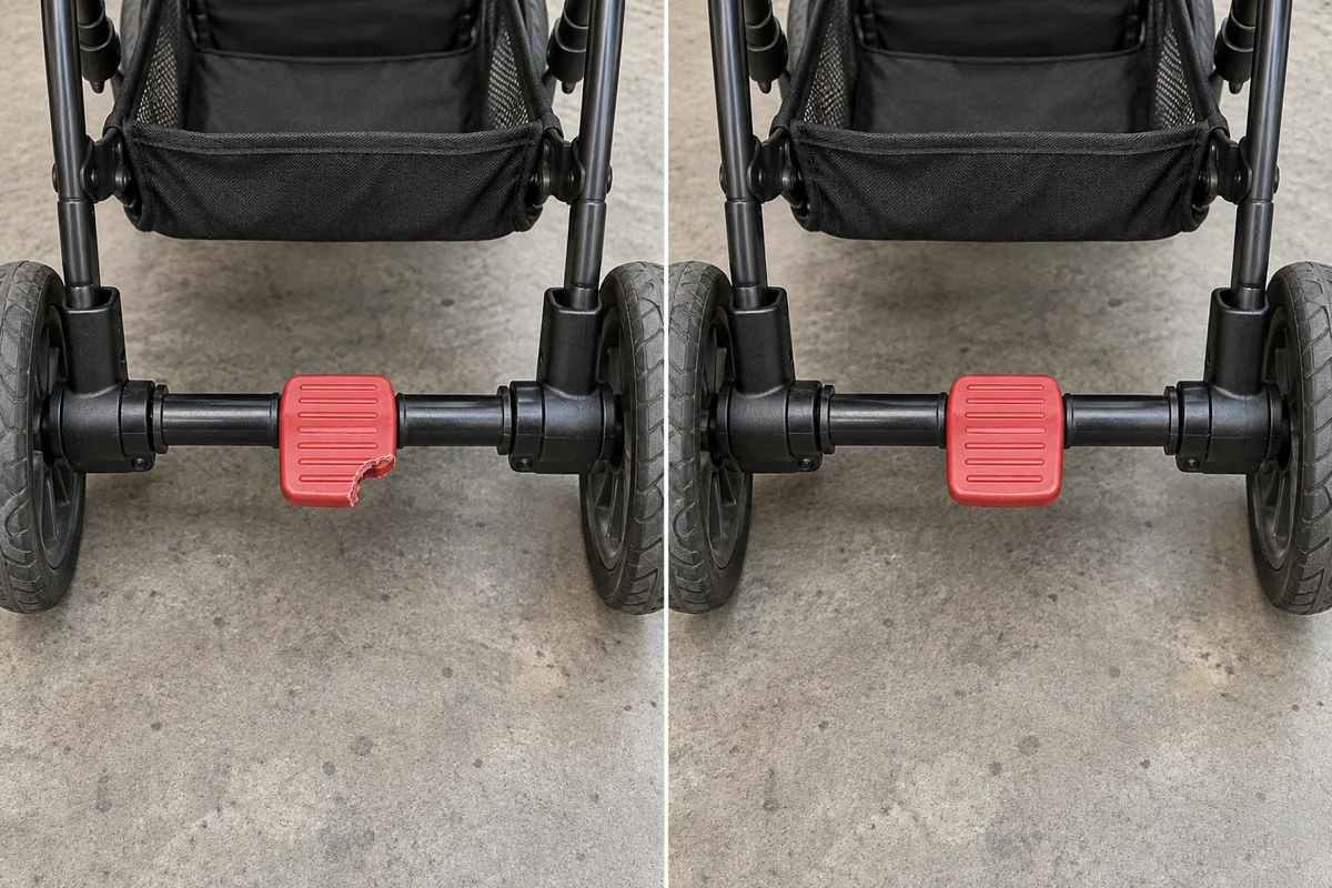 Generated before and after illustration: Brake pedal replacement