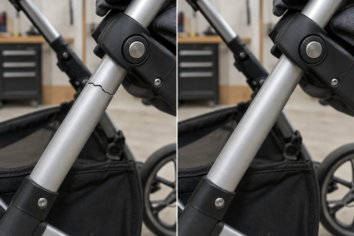 Generated before and after illustration: Cracked frame replacement