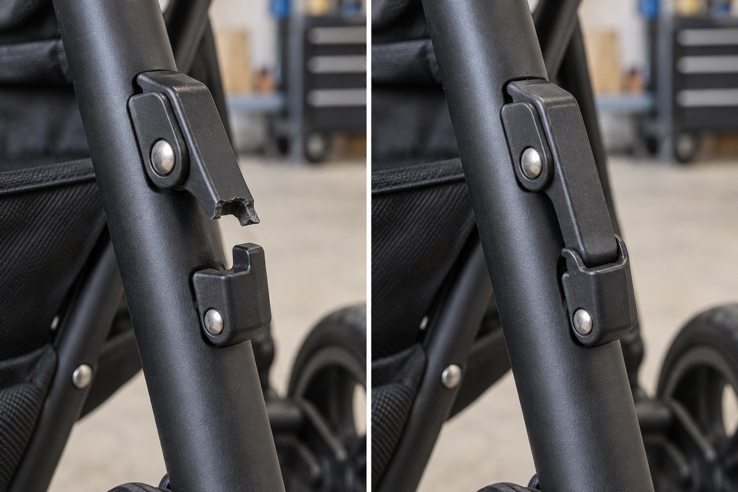 Generated before and after illustration: Folding latch replacement