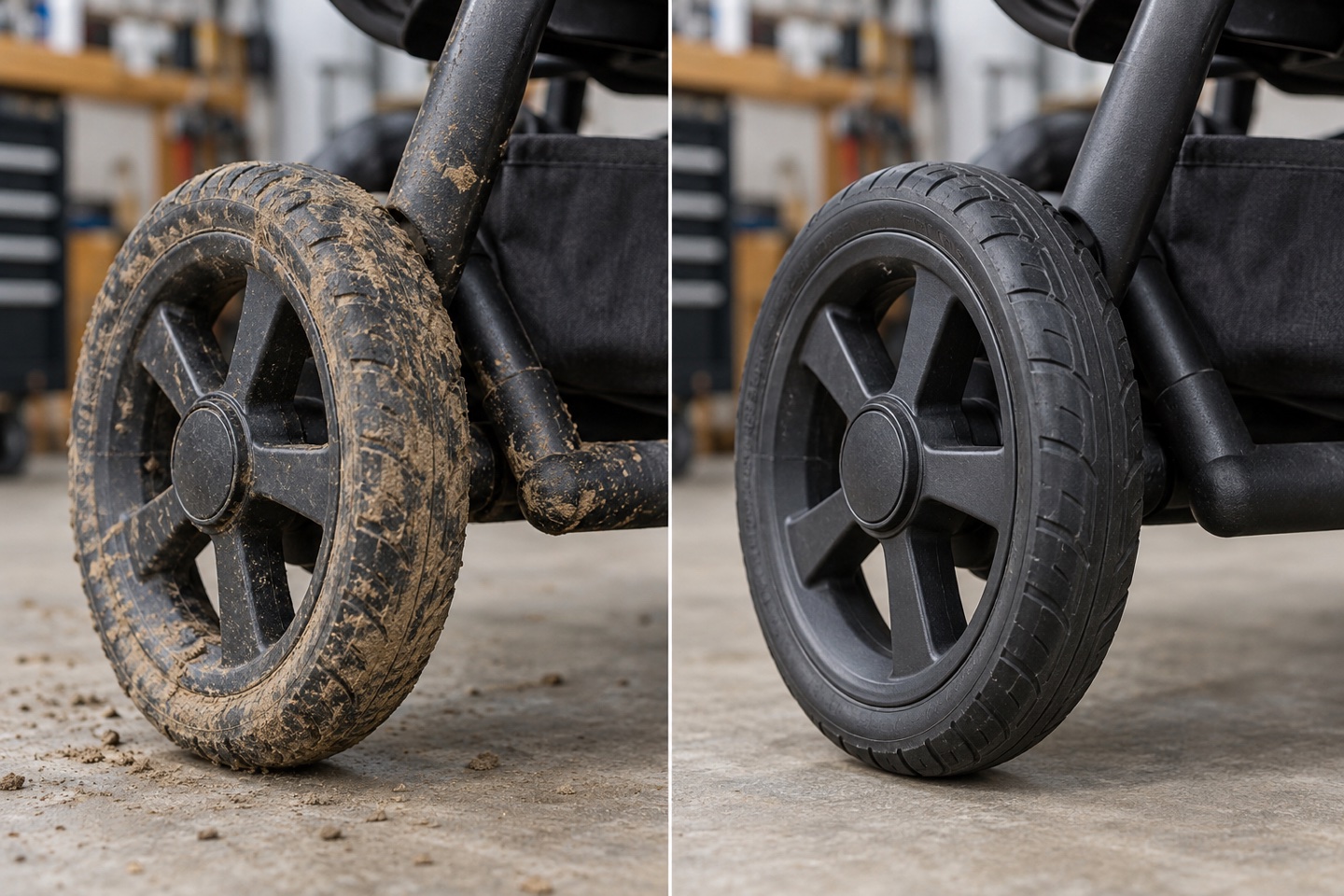 Generated before and after illustration: Wheel & frame cleaning